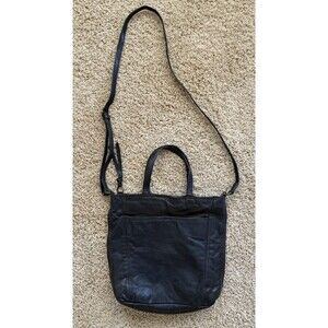 Margot New York Genuine Leather Hand Bag Satchel Crossbody Double Handles Black